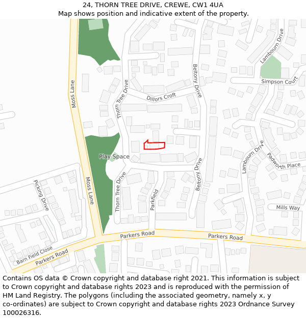 24, THORN TREE DRIVE, CREWE, CW1 4UA: Location map and indicative extent of plot