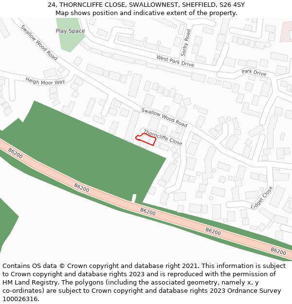 24, THORNCLIFFE CLOSE, SWALLOWNEST, SHEFFIELD, S26 4SY: Location map and indicative extent of plot