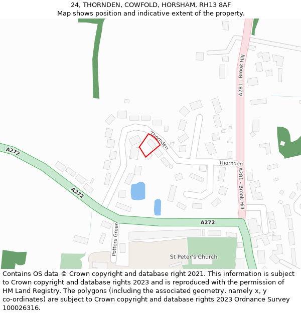 24, THORNDEN, COWFOLD, HORSHAM, RH13 8AF: Location map and indicative extent of plot