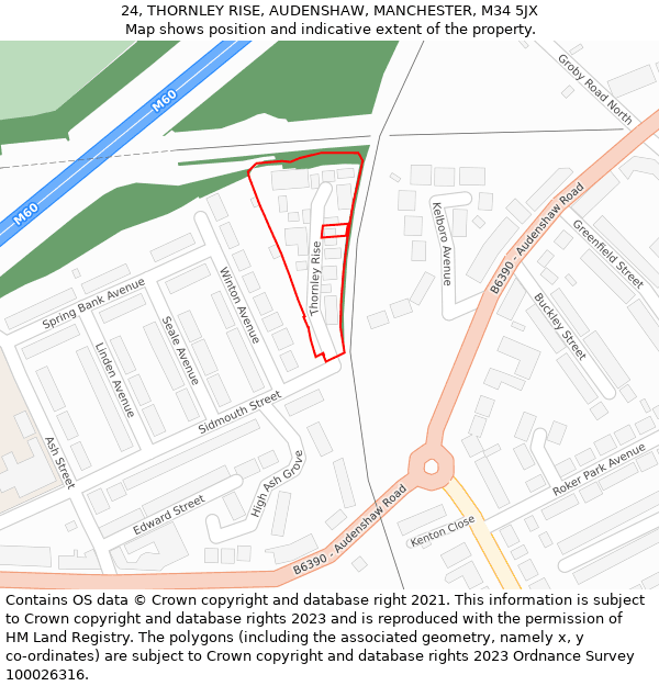 24, THORNLEY RISE, AUDENSHAW, MANCHESTER, M34 5JX: Location map and indicative extent of plot