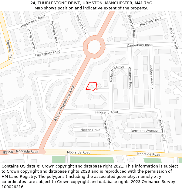 24, THURLESTONE DRIVE, URMSTON, MANCHESTER, M41 7AG: Location map and indicative extent of plot