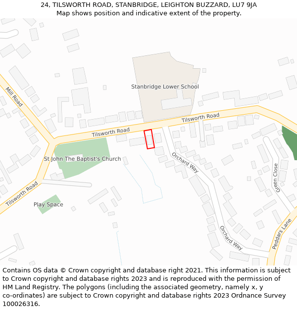 24, TILSWORTH ROAD, STANBRIDGE, LEIGHTON BUZZARD, LU7 9JA: Location map and indicative extent of plot