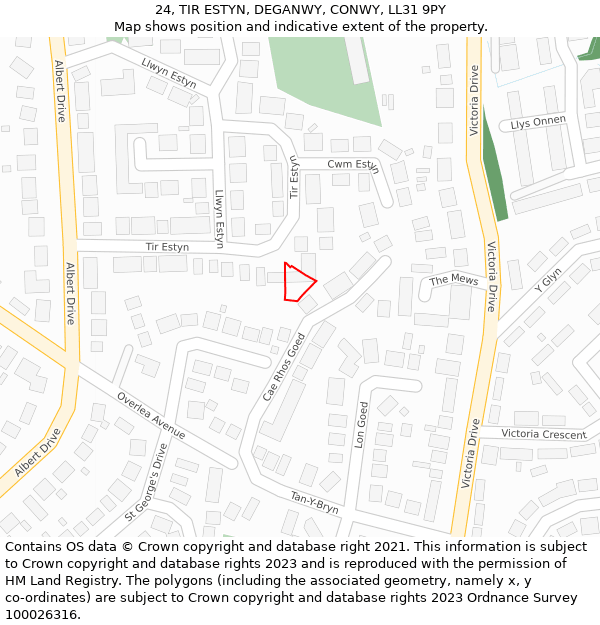 24, TIR ESTYN, DEGANWY, CONWY, LL31 9PY: Location map and indicative extent of plot
