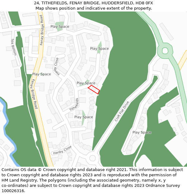24, TITHEFIELDS, FENAY BRIDGE, HUDDERSFIELD, HD8 0FX: Location map and indicative extent of plot