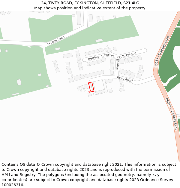 24, TIVEY ROAD, ECKINGTON, SHEFFIELD, S21 4LG: Location map and indicative extent of plot