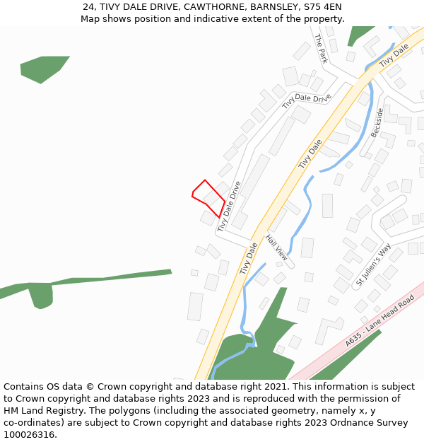 24, TIVY DALE DRIVE, CAWTHORNE, BARNSLEY, S75 4EN: Location map and indicative extent of plot