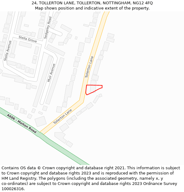 24, TOLLERTON LANE, TOLLERTON, NOTTINGHAM, NG12 4FQ: Location map and indicative extent of plot
