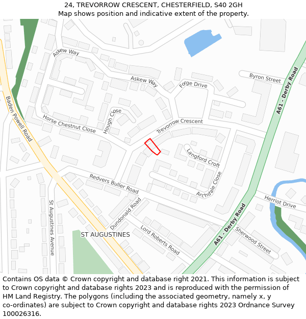 24, TREVORROW CRESCENT, CHESTERFIELD, S40 2GH: Location map and indicative extent of plot