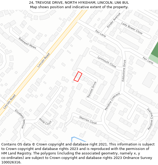 24, TREVOSE DRIVE, NORTH HYKEHAM, LINCOLN, LN6 8UL: Location map and indicative extent of plot