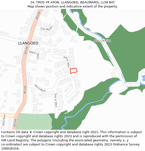 24, TROS YR AFON, LLANGOED, BEAUMARIS, LL58 8AT: Location map and indicative extent of plot