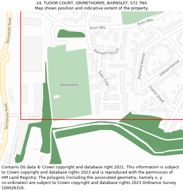 24, TUDOR COURT, GRIMETHORPE, BARNSLEY, S72 7NA: Location map and indicative extent of plot