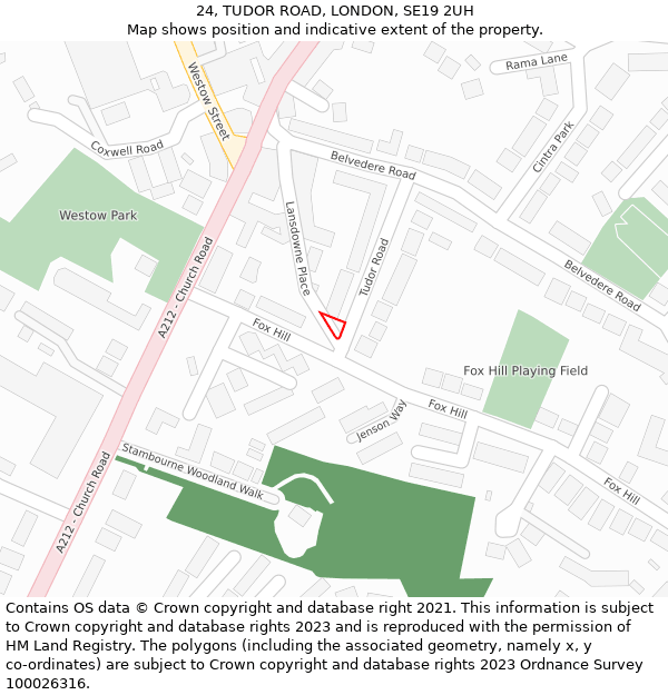 24, TUDOR ROAD, LONDON, SE19 2UH: Location map and indicative extent of plot