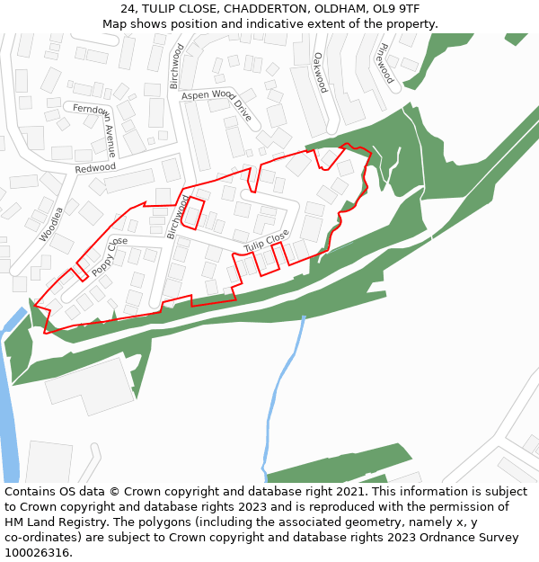 24, TULIP CLOSE, CHADDERTON, OLDHAM, OL9 9TF: Location map and indicative extent of plot