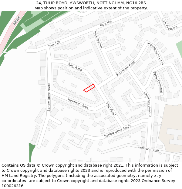 24, TULIP ROAD, AWSWORTH, NOTTINGHAM, NG16 2RS: Location map and indicative extent of plot