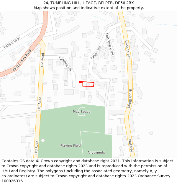 24, TUMBLING HILL, HEAGE, BELPER, DE56 2BX: Location map and indicative extent of plot