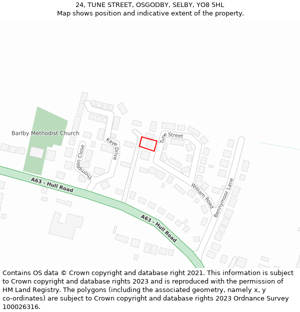 24, TUNE STREET, OSGODBY, SELBY, YO8 5HL: Location map and indicative extent of plot
