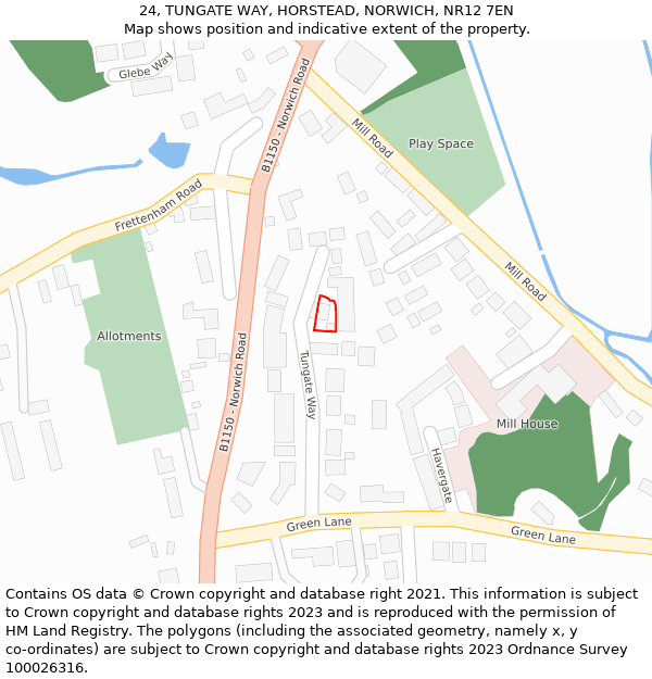 24, TUNGATE WAY, HORSTEAD, NORWICH, NR12 7EN: Location map and indicative extent of plot
