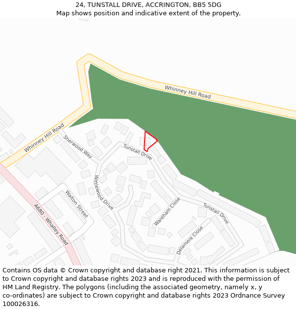 24, TUNSTALL DRIVE, ACCRINGTON, BB5 5DG: Location map and indicative extent of plot