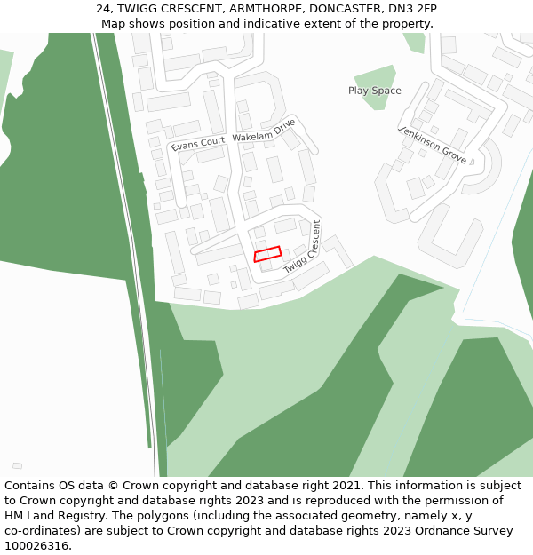 24, TWIGG CRESCENT, ARMTHORPE, DONCASTER, DN3 2FP: Location map and indicative extent of plot