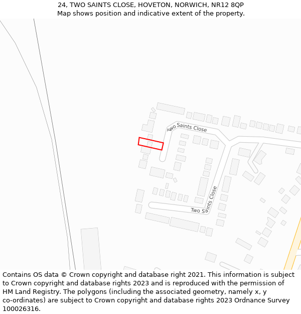 24, TWO SAINTS CLOSE, HOVETON, NORWICH, NR12 8QP: Location map and indicative extent of plot