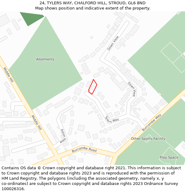 24, TYLERS WAY, CHALFORD HILL, STROUD, GL6 8ND: Location map and indicative extent of plot