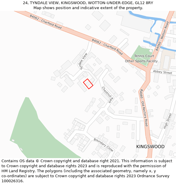 24, TYNDALE VIEW, KINGSWOOD, WOTTON-UNDER-EDGE, GL12 8RY: Location map and indicative extent of plot