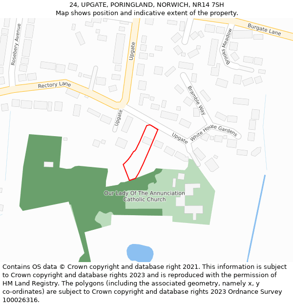 24, UPGATE, PORINGLAND, NORWICH, NR14 7SH: Location map and indicative extent of plot