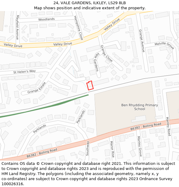 24, VALE GARDENS, ILKLEY, LS29 8LB: Location map and indicative extent of plot