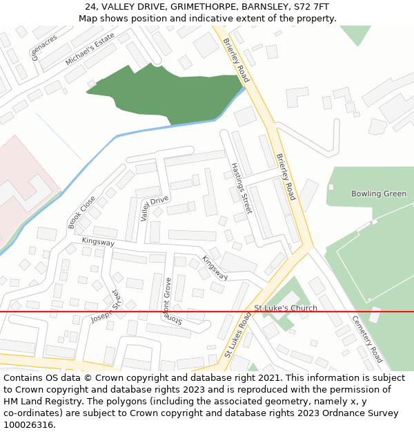 24, VALLEY DRIVE, GRIMETHORPE, BARNSLEY, S72 7FT: Location map and indicative extent of plot