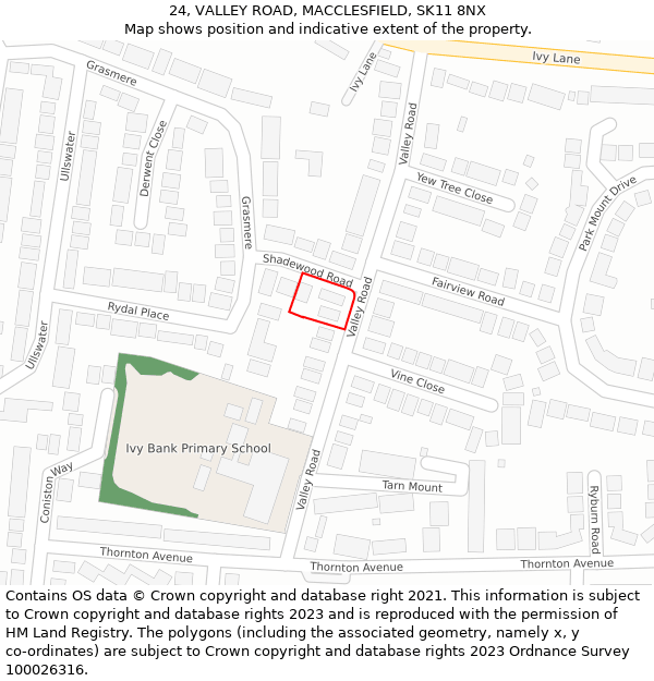 24, VALLEY ROAD, MACCLESFIELD, SK11 8NX: Location map and indicative extent of plot