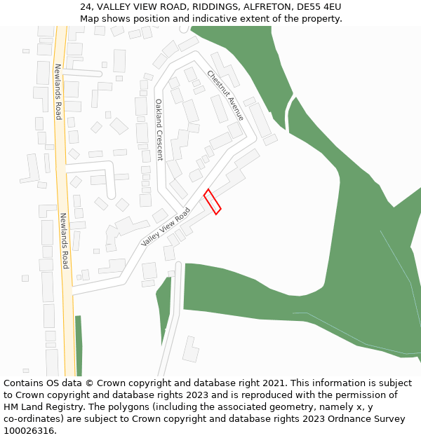 24, VALLEY VIEW ROAD, RIDDINGS, ALFRETON, DE55 4EU: Location map and indicative extent of plot