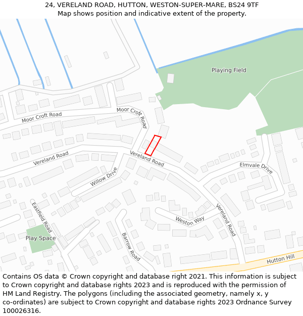 24, VERELAND ROAD, HUTTON, WESTON-SUPER-MARE, BS24 9TF: Location map and indicative extent of plot