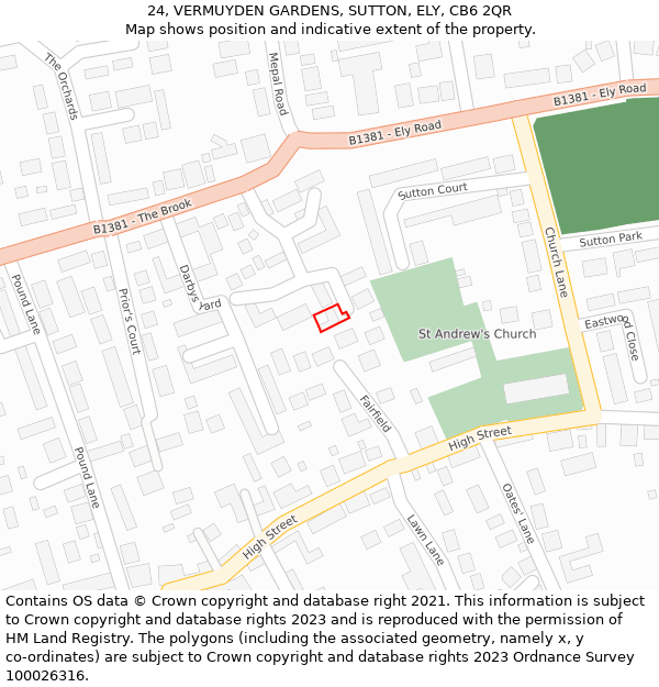 24, VERMUYDEN GARDENS, SUTTON, ELY, CB6 2QR: Location map and indicative extent of plot