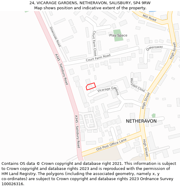 24, VICARAGE GARDENS, NETHERAVON, SALISBURY, SP4 9RW: Location map and indicative extent of plot