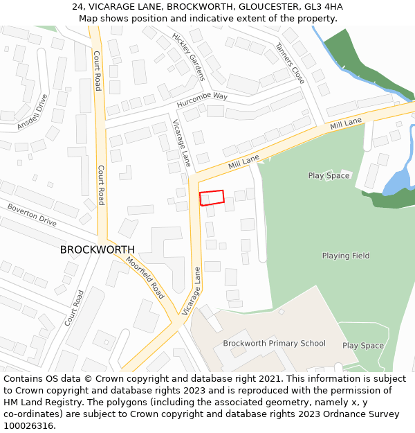 24, VICARAGE LANE, BROCKWORTH, GLOUCESTER, GL3 4HA: Location map and indicative extent of plot