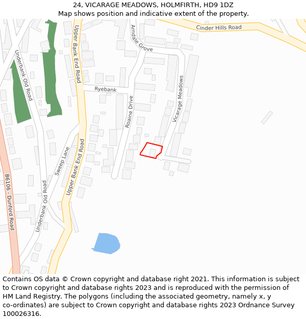 24, VICARAGE MEADOWS, HOLMFIRTH, HD9 1DZ: Location map and indicative extent of plot