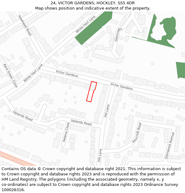 24, VICTOR GARDENS, HOCKLEY, SS5 4DR: Location map and indicative extent of plot