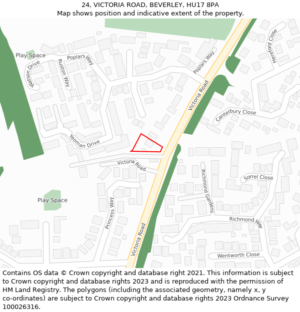 24, VICTORIA ROAD, BEVERLEY, HU17 8PA: Location map and indicative extent of plot