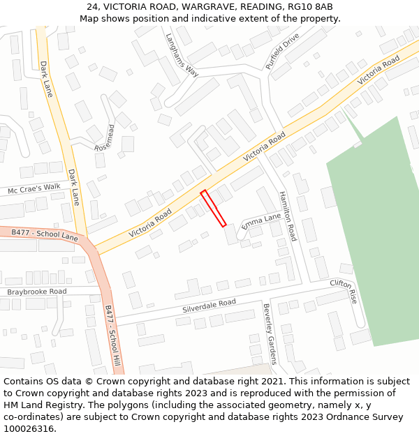 24, VICTORIA ROAD, WARGRAVE, READING, RG10 8AB: Location map and indicative extent of plot