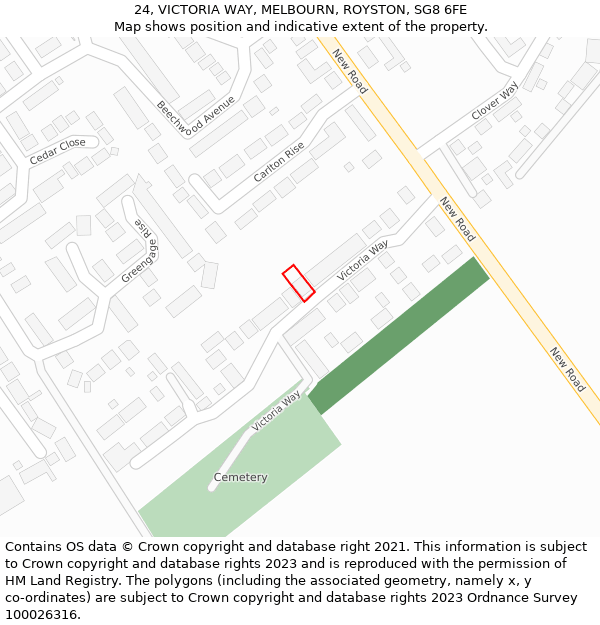 24, VICTORIA WAY, MELBOURN, ROYSTON, SG8 6FE: Location map and indicative extent of plot