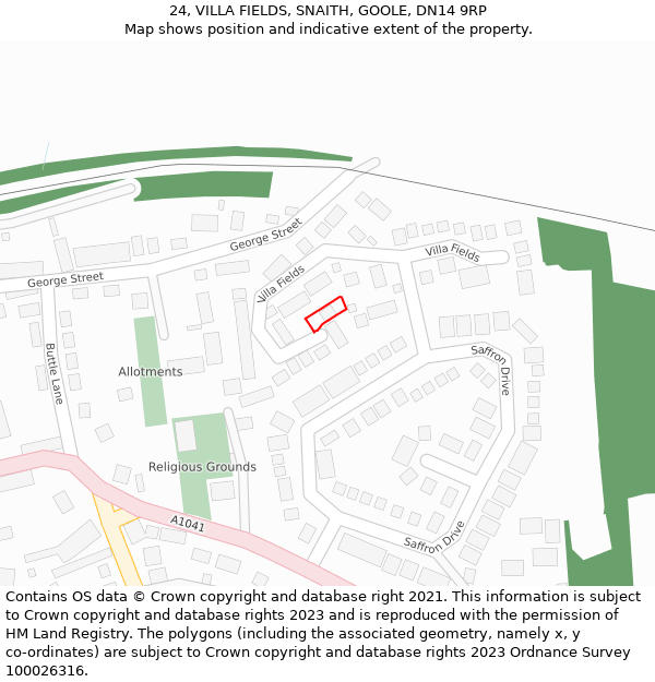 24, VILLA FIELDS, SNAITH, GOOLE, DN14 9RP: Location map and indicative extent of plot