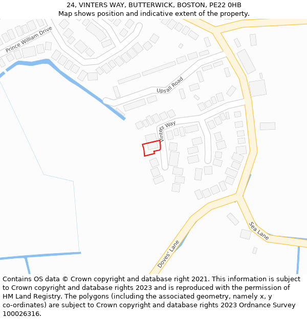 24, VINTERS WAY, BUTTERWICK, BOSTON, PE22 0HB: Location map and indicative extent of plot