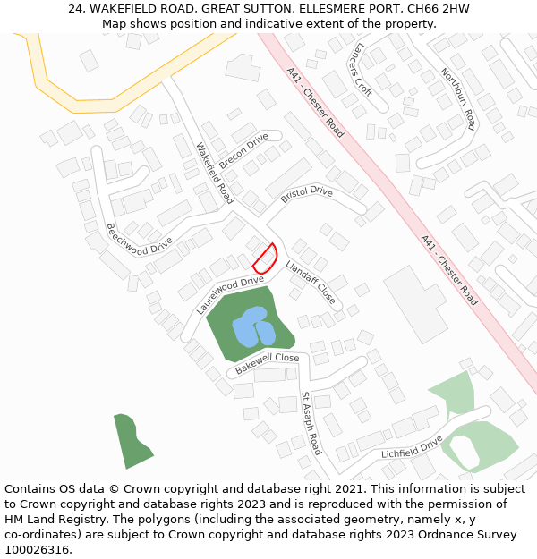 24, WAKEFIELD ROAD, GREAT SUTTON, ELLESMERE PORT, CH66 2HW: Location map and indicative extent of plot