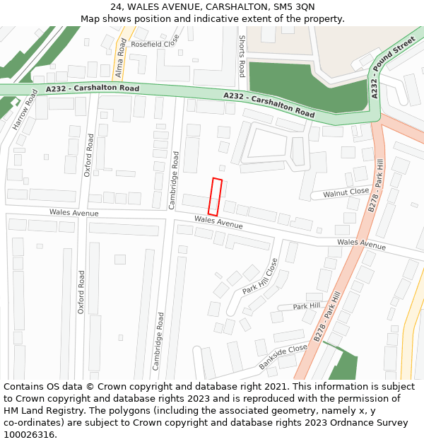 24, WALES AVENUE, CARSHALTON, SM5 3QN: Location map and indicative extent of plot