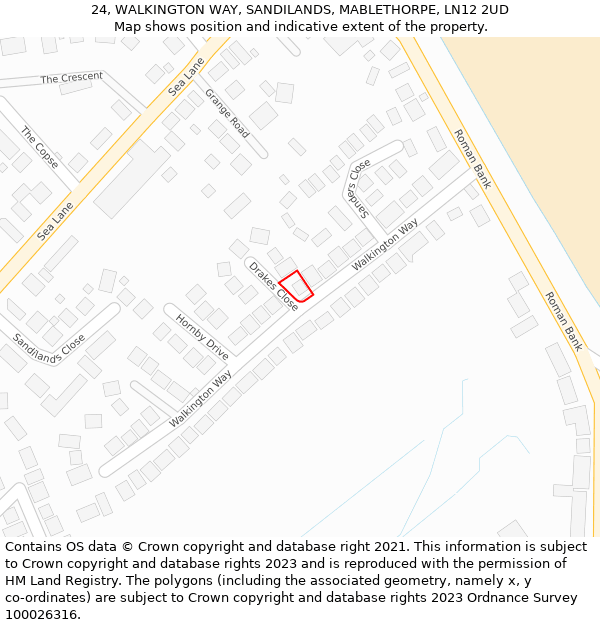 24, WALKINGTON WAY, SANDILANDS, MABLETHORPE, LN12 2UD: Location map and indicative extent of plot