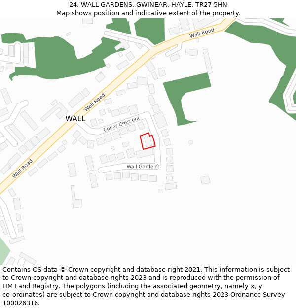 24, WALL GARDENS, GWINEAR, HAYLE, TR27 5HN: Location map and indicative extent of plot