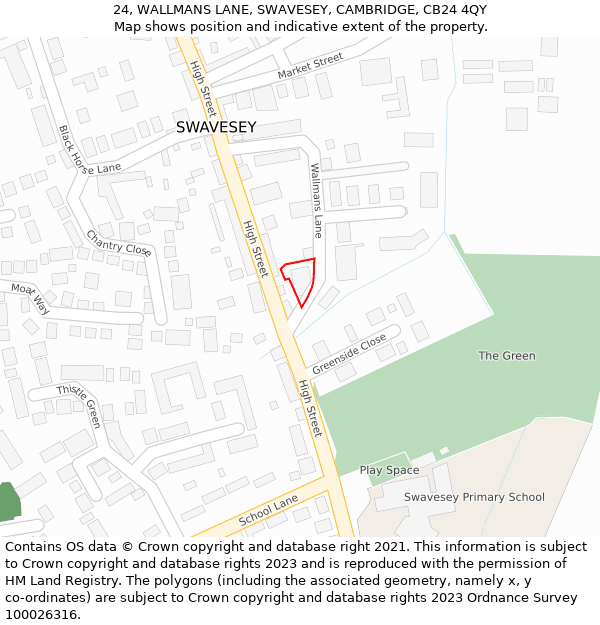 24, WALLMANS LANE, SWAVESEY, CAMBRIDGE, CB24 4QY: Location map and indicative extent of plot