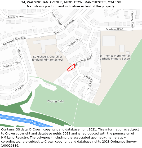 24, WALSINGHAM AVENUE, MIDDLETON, MANCHESTER, M24 1SR: Location map and indicative extent of plot