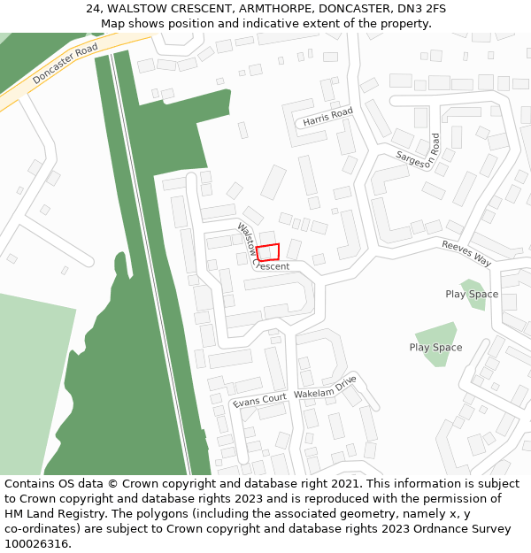 24, WALSTOW CRESCENT, ARMTHORPE, DONCASTER, DN3 2FS: Location map and indicative extent of plot