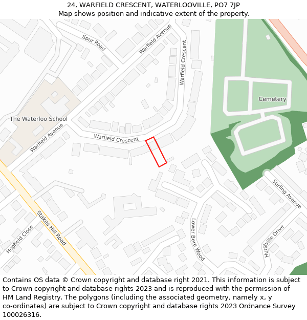 24, WARFIELD CRESCENT, WATERLOOVILLE, PO7 7JP: Location map and indicative extent of plot